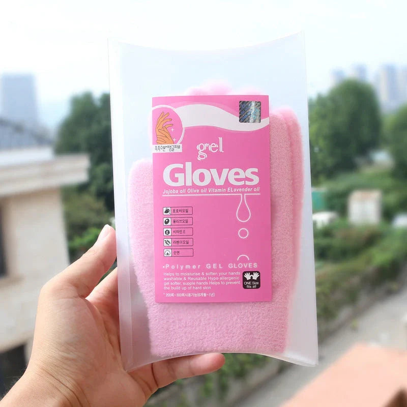 Luxurious hand and foot masks in pink and green colors, designed to deeply hydrate and rejuvenate dry, cracked skin