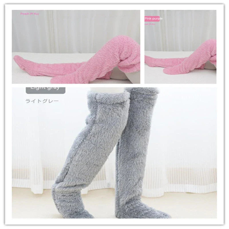 Cozy over-the-knee fuzzy socks in a variety of colors for winter warmth and comfort