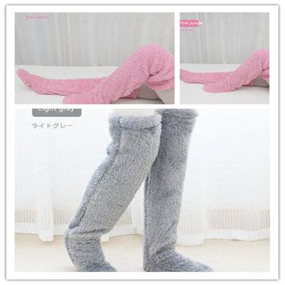 Cozy over-the-knee fuzzy socks in a variety of colors for winter warmth and comfort