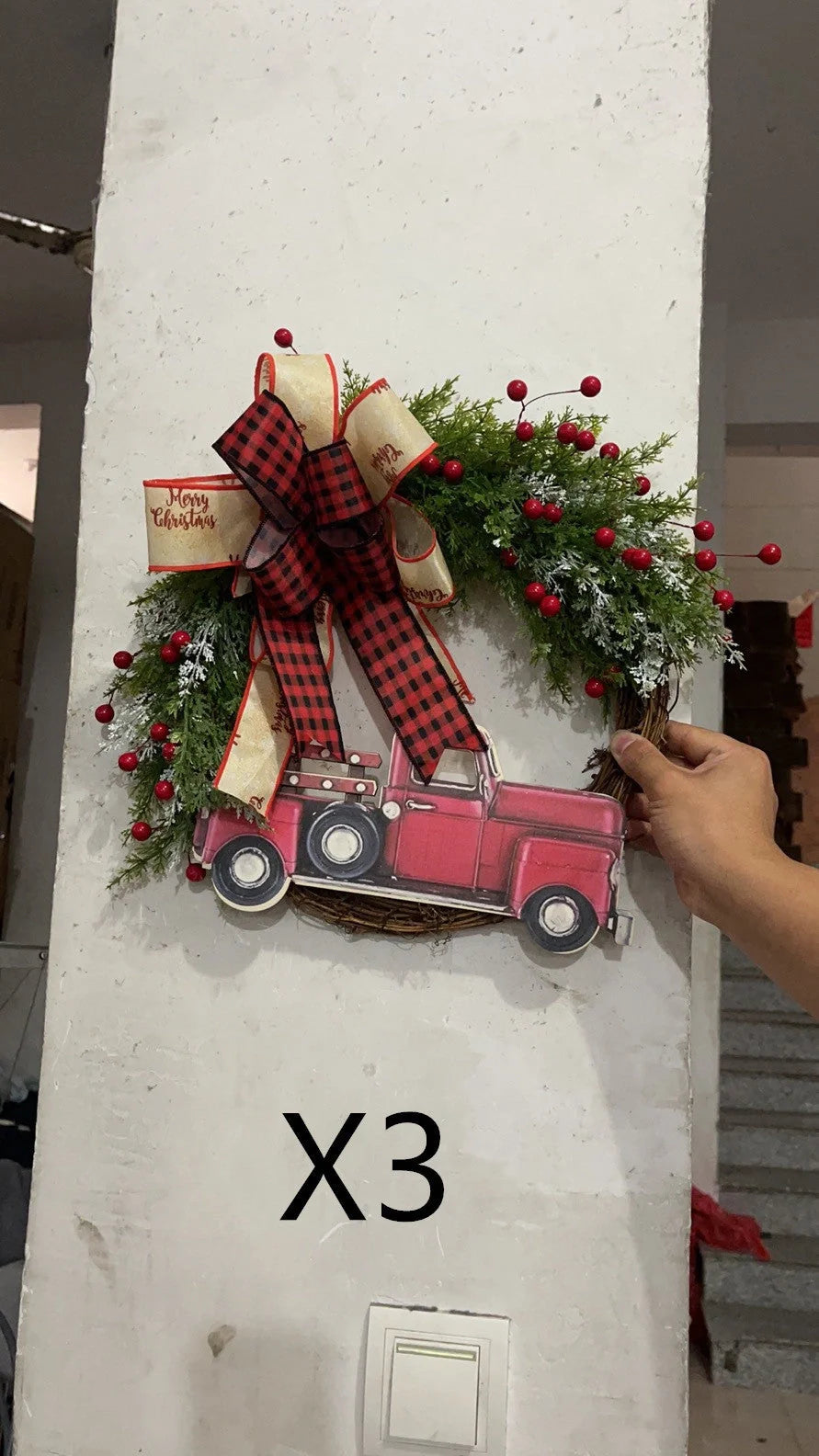 Christmas wooden garland with red truck and pumpkin design