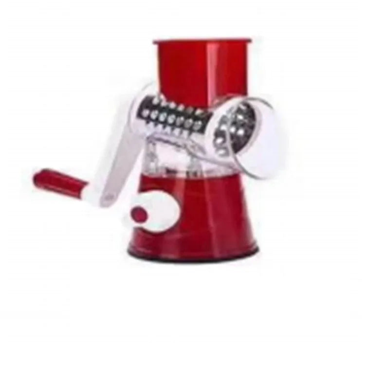 Orange multifunctional vegetable cutter kitchen tool with mandoline blades on a countertop.