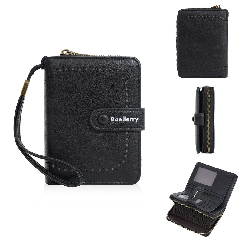Women's zip coin purse wallet with card slots and integrated design, made from durable PU leather in eight colours including black, red, brown, yellow, light grey, light pink, dark grey, and light blue for secure, wear-resistant daily storage.