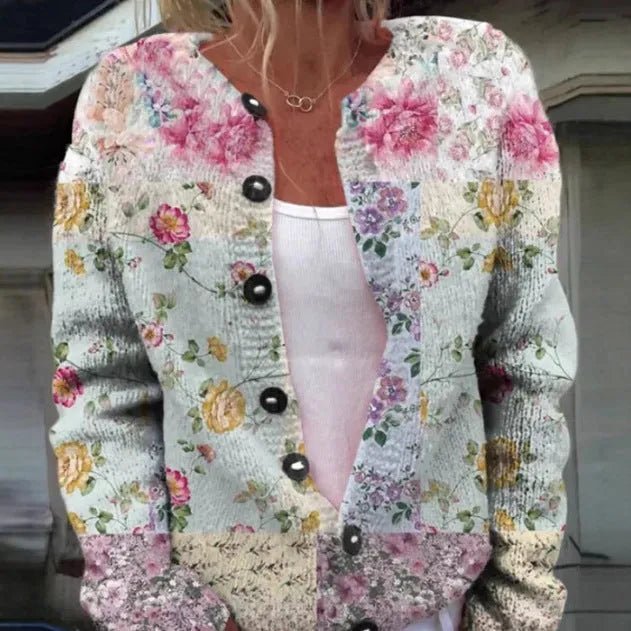 Women's loose fit cardigan coat with 3D digital printed pattern, shown in colour HWJ-16398512