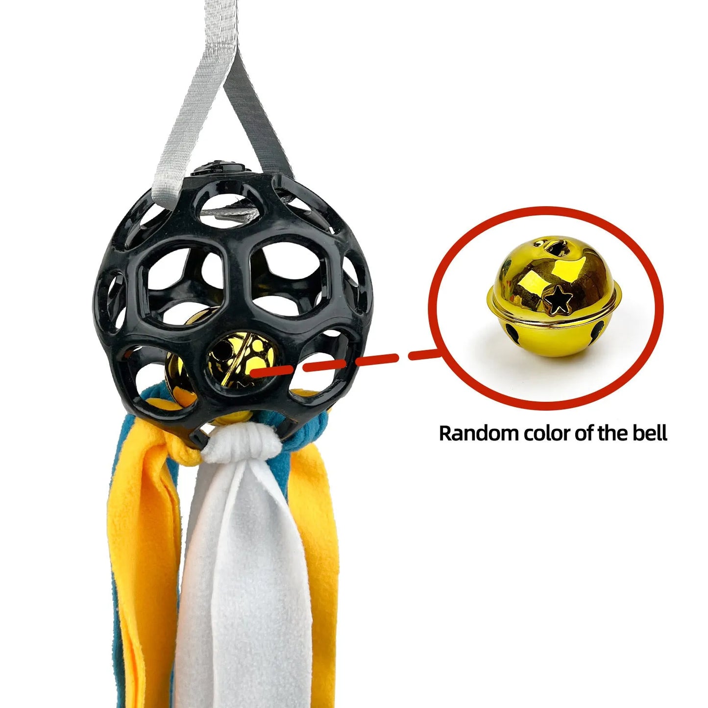 Colourful hollow TPR ball pet toy with a bell inside for dogs and cats.