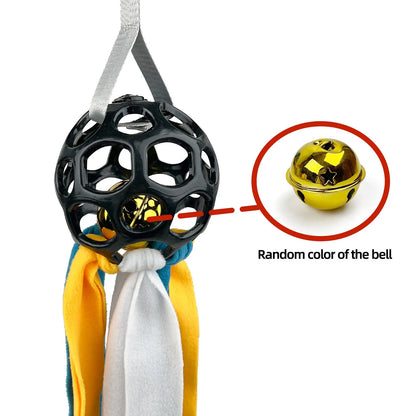 Colourful hollow TPR ball pet toy with a bell inside for dogs and cats.