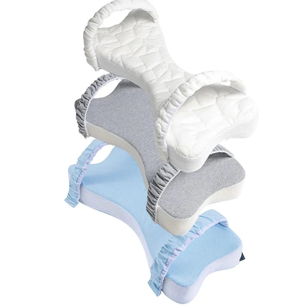 Light blue memory cotton knee pillow measuring 70×37×9cm with adjustable 5-10cm height for side sleeping support