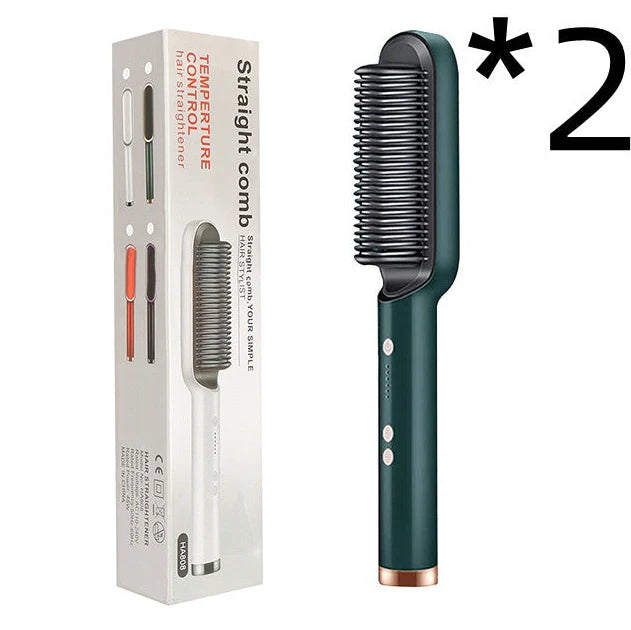 Red 2-in-1 hair straightener and hot comb with tourmaline ceramic plates and digital temperature display