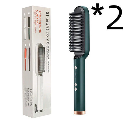 Red 2-in-1 hair straightener and hot comb with tourmaline ceramic plates and digital temperature display