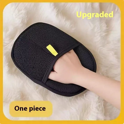 Black pet hair removal gloves with dual-sided silicone brush design for dog cat rabbit grooming