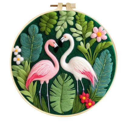 Round three-dimensional embroidery kit with linen fabric, wool felt pieces, and embroidery frame for 20x20 cm blanket painting