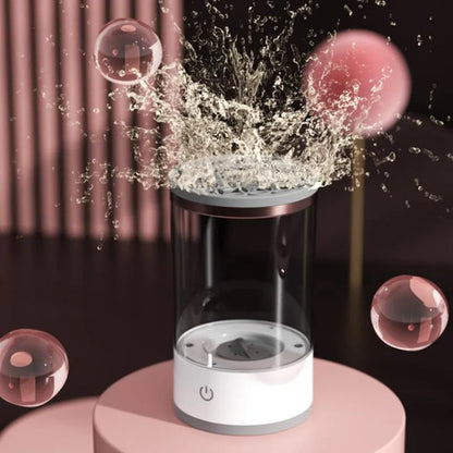 Grey and white portable electric makeup brush cleaner machine with USB charging cable