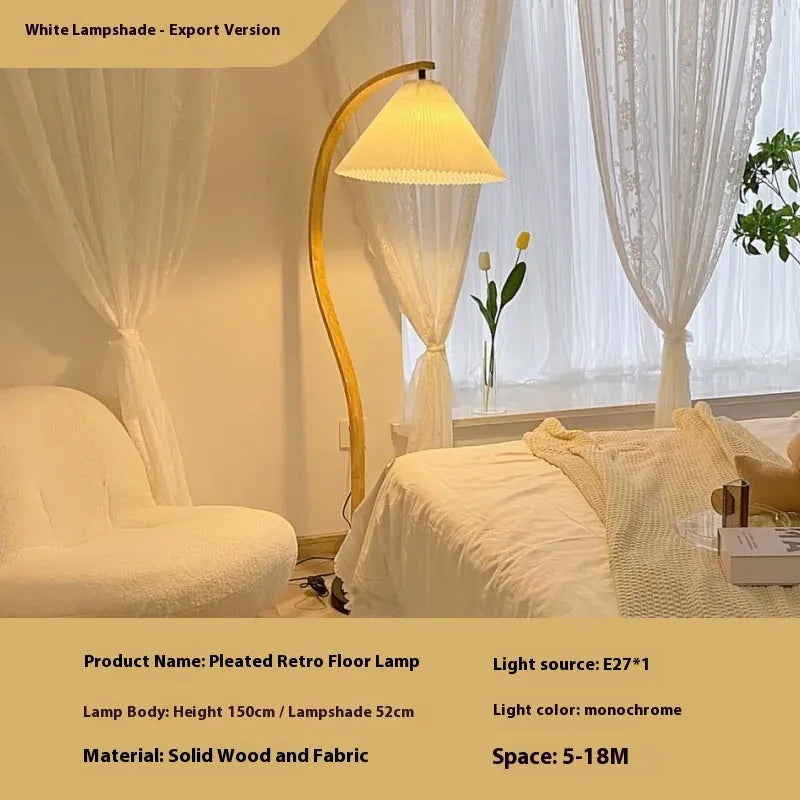 Vertical table lamp with retro-style log lampshade in white or wine red colour options