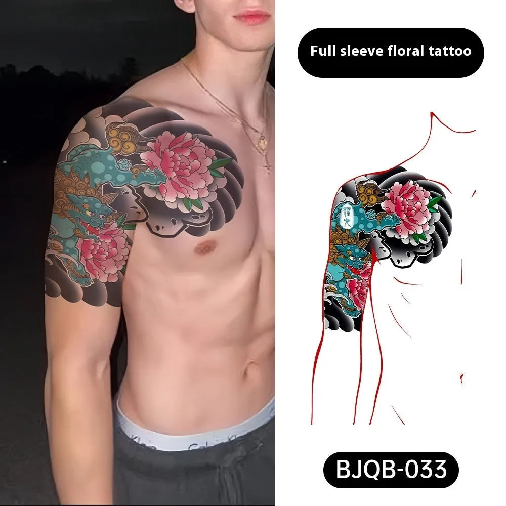 Retro traditional simulation flower arm body sticker sheet, 520mm x 370mm, transfer printing, BJQB pattern options