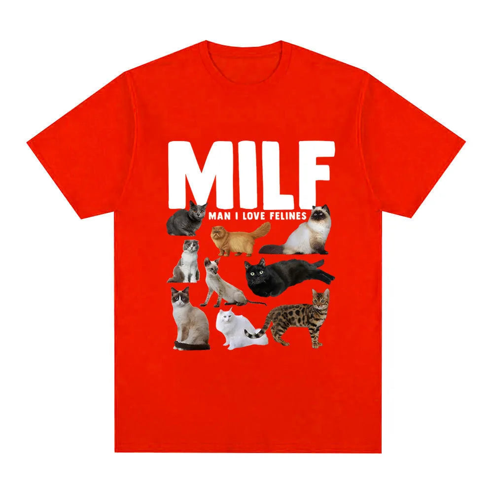 Funny cat lover graphic cotton t-shirt with printed designs in multiple colours