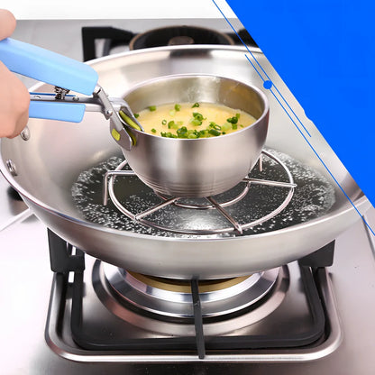 Stainless steel baking tray holder with widened handle and rubber-coated clamps