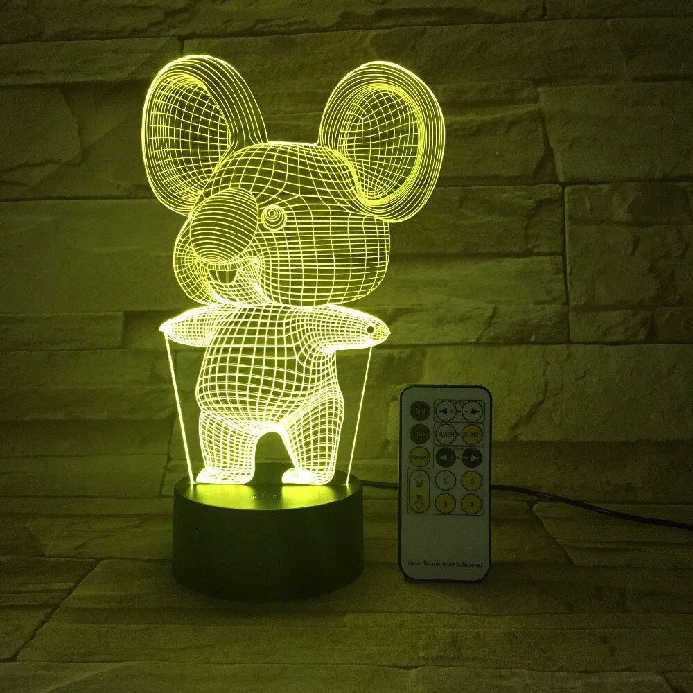 Black koala night light with LED illumination showing multiple colour options including red, green, blue and purple