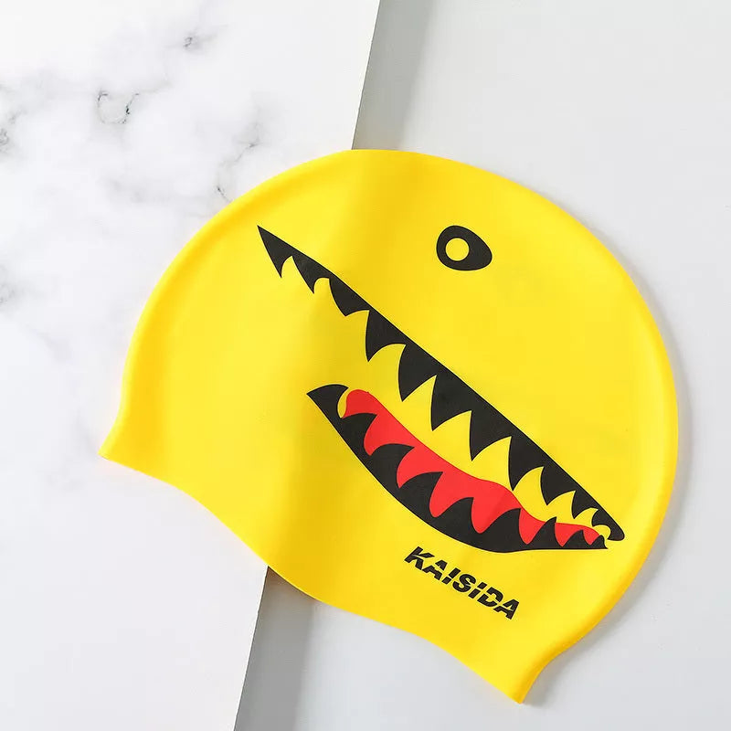 Printed silicone swimming cap in large size for unisex use