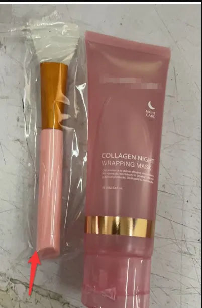 Collagen night face mask 75ml bottle with application brush for firming and anti-wrinkle treatment