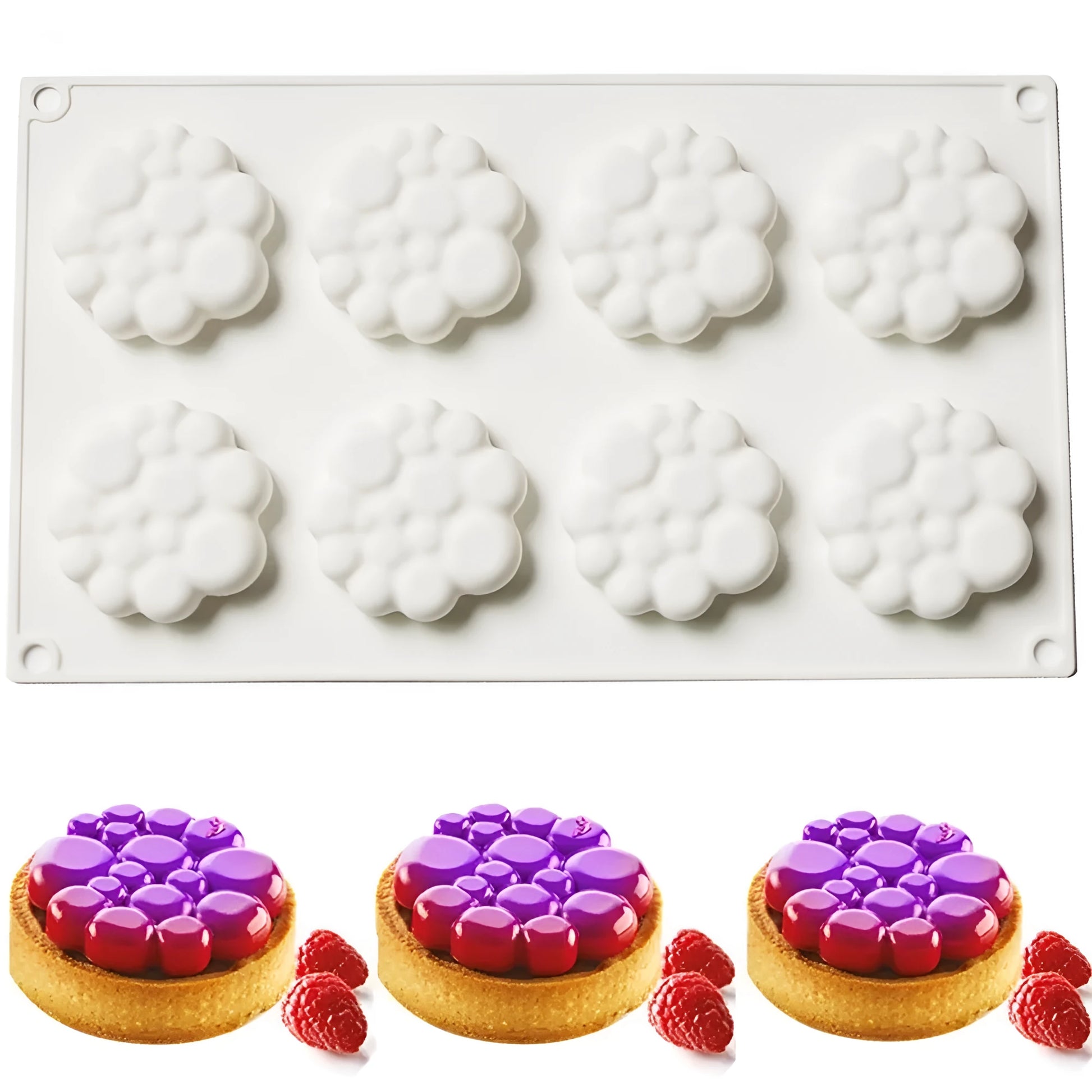 Round silicone cake mould with eight bubble tower pattern design for baking
