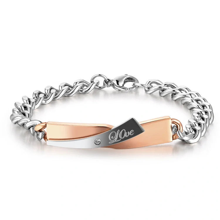 Stylish couple's cross-design stainless steel bracelets in various colours