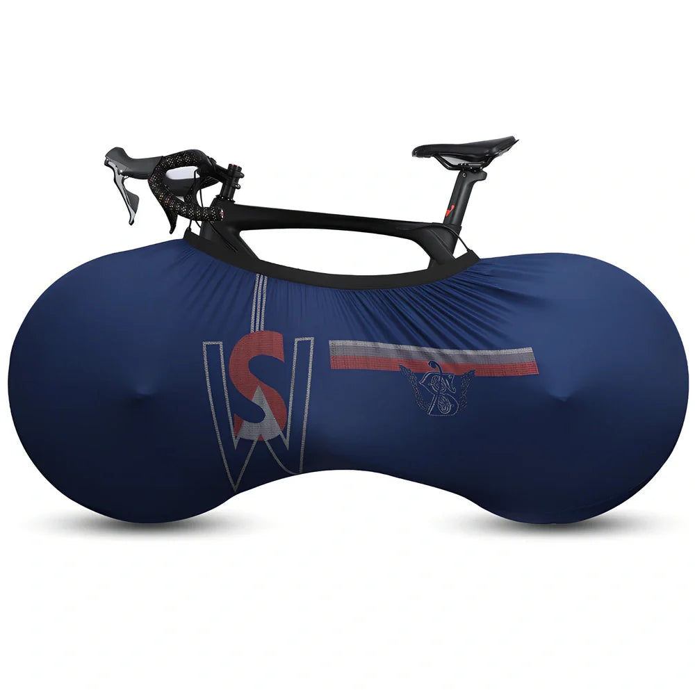 Black polyester-spandex bicycle wheel dust cover, 149cm length, adjustable 48-58cm height for 24-29 inch wheels