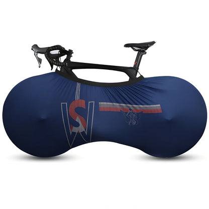Black polyester-spandex bicycle wheel dust cover, 149cm length, adjustable 48-58cm height for 24-29 inch wheels
