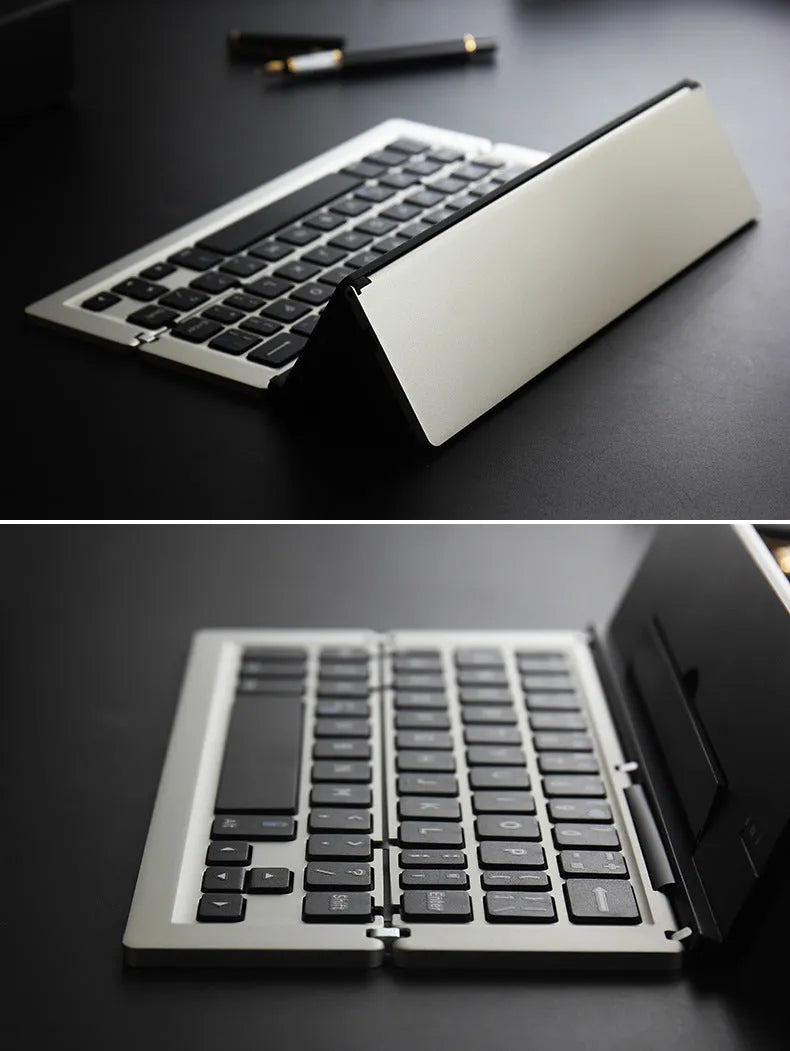 F18 three-fold folding wireless keyboard, aluminium alloy, 58 keys, folded to 22.6cm, in Golden, Grey, Rose Gold, Silvery