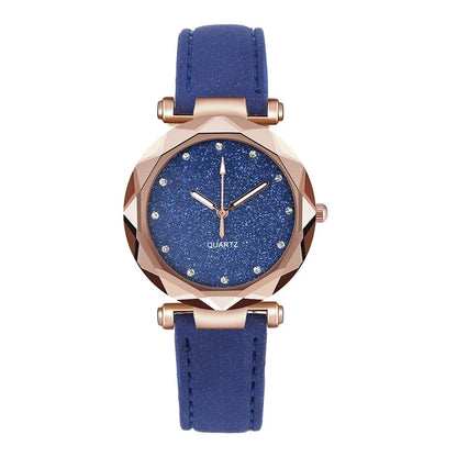 Starry Watch with Sleek Alloy Case, Plexiglass Mirror, and Imitation Leather Strap in Vibrant Color Options