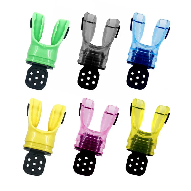 Plastic free edible silicone diving mouthpiece in 110mm length showing colour options
