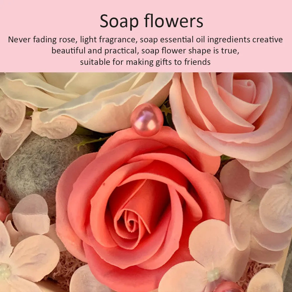 Handmade pink rose soap flower decorative lamp inside a gift box