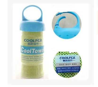 Microfiber sports cooling towel in various colours showing 30x100cm dimensions