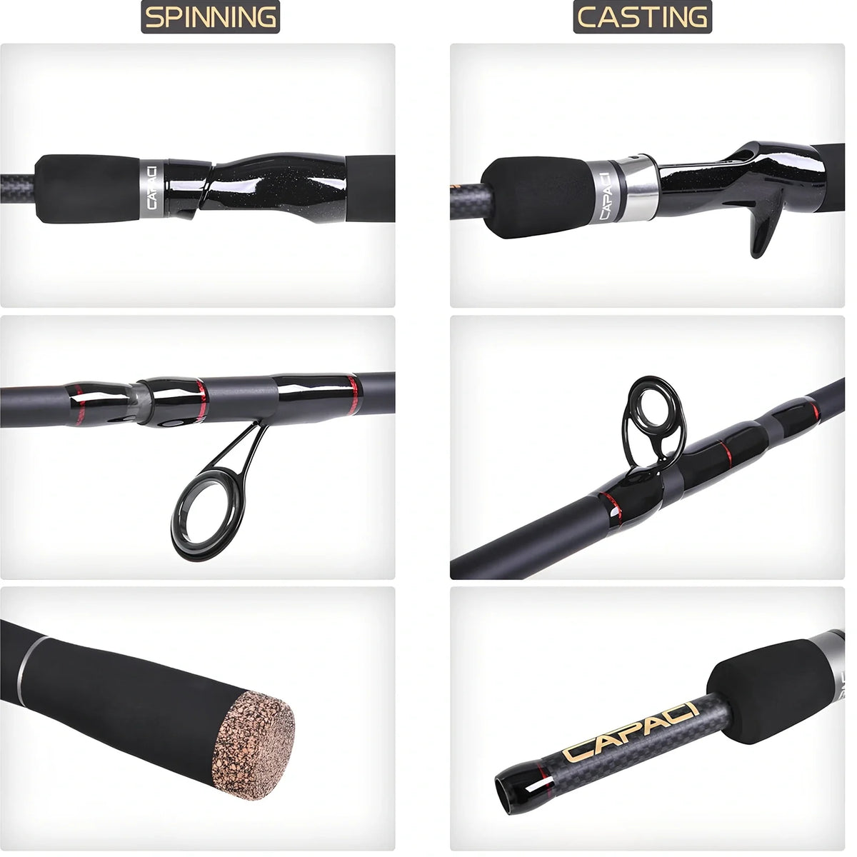Carbon straight gun handle perch sea fishing rod showing 2.1m to 2.7m length options with multi-section design