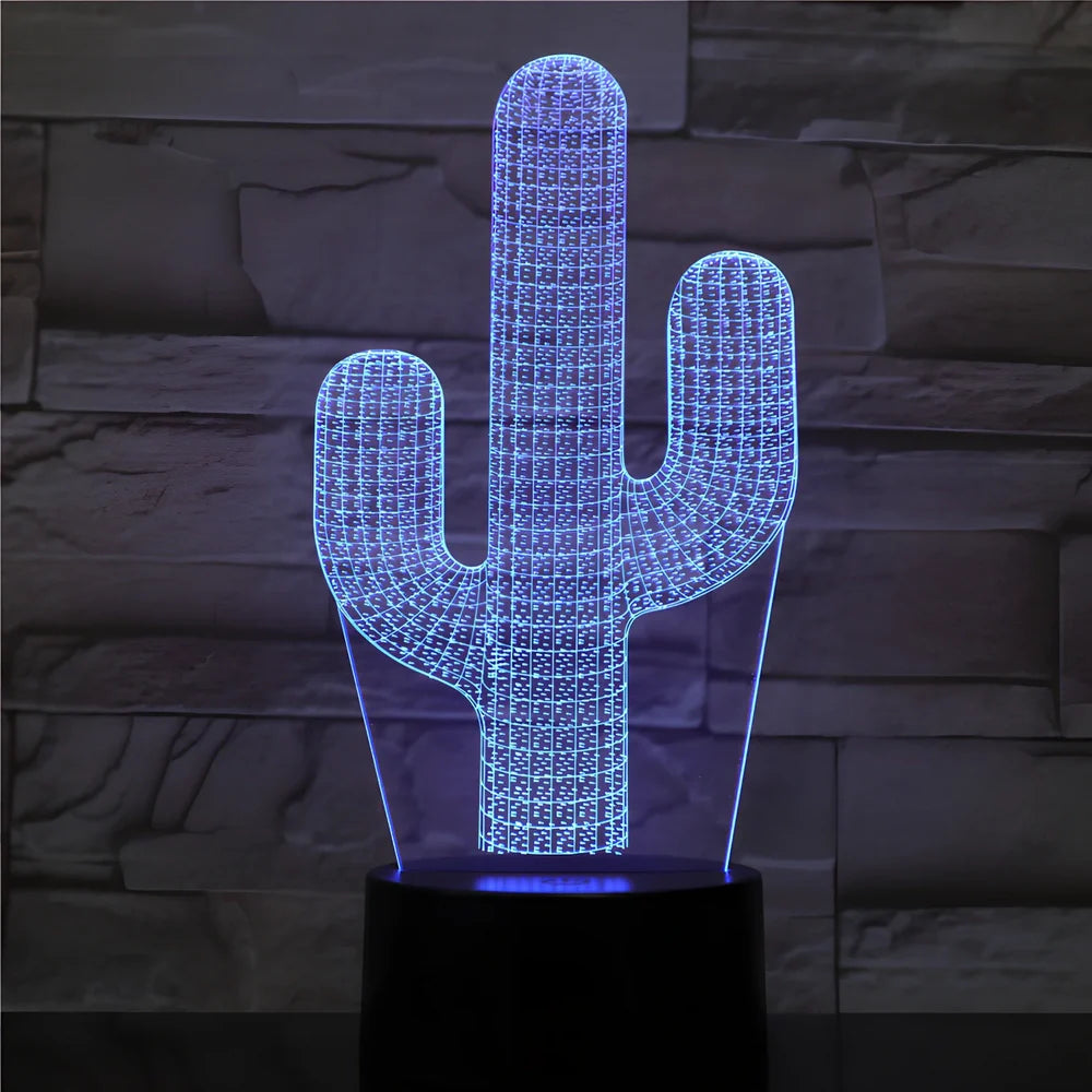 Cactus-shaped LED night light with colour-changing display and remote control, dimensions 200×150×87mm
