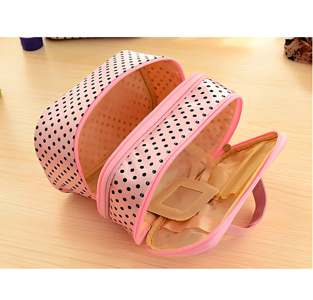 Double-layer cosmetic bag with multicoloured dots measuring 20.5cm length