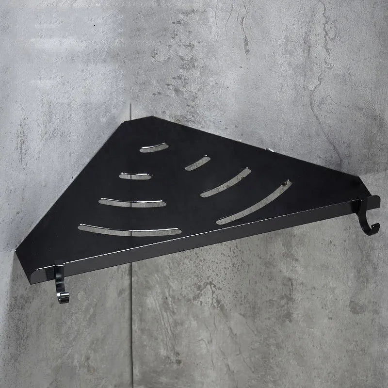 Black space aluminium triangle wall shelf, 30x22x1.6cm, single or double layer bathroom storage