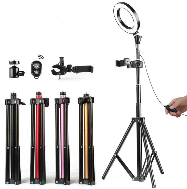 Adjustable tripod and ring light set with accessories for Apple device photography and videography