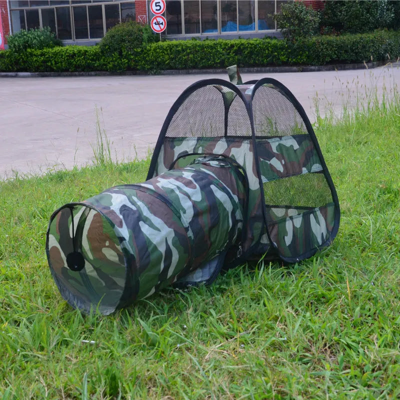 Camouflage cloth cat tent, 50x38x34 cm, soft-sided cage-style pet enclosure for indoor use