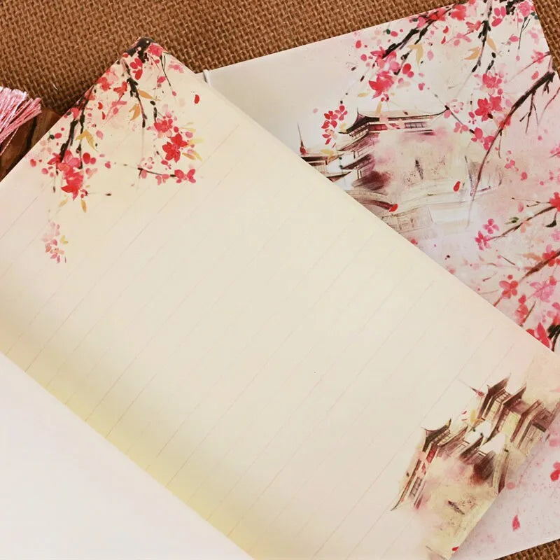 Watercolour retro Chinese line-bound notebook with ancient thread binding in Azalea colour