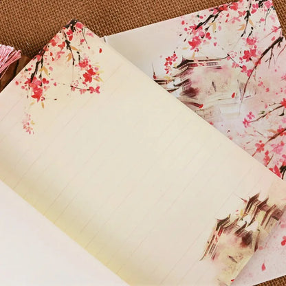 Watercolour retro Chinese line-bound notebook with ancient thread binding in Azalea colour