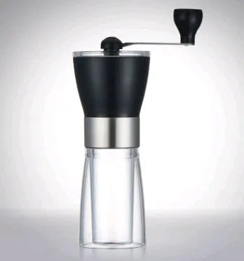 Hand-operated ceramic burr coffee grinder and pepper mill with compact 6cm diameter design.