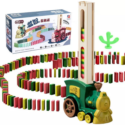 Electric domino train building blocks toy for children, available in dark green and wine red