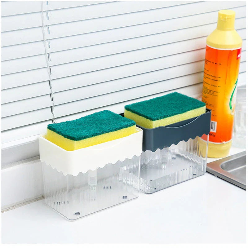 Stylish 2-in-1 sink caddy with liquid soap dispenser for streamlined kitchen organisation