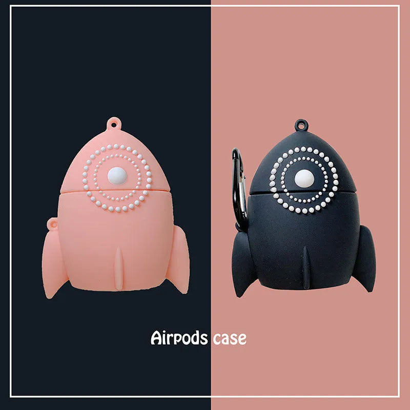 Pink silicone protective cover on an AirPods charging case.