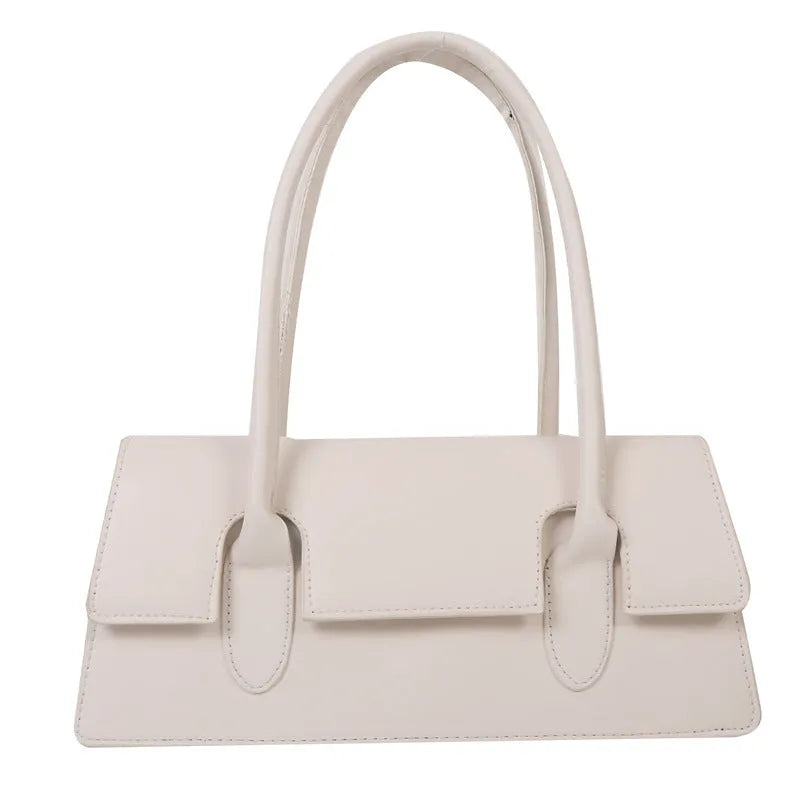 Women's black PU leather square shoulder bag with stitching detail and single strap