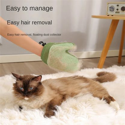 Pet grooming glove for hair removal with mesh fabric surface in choice of three colours