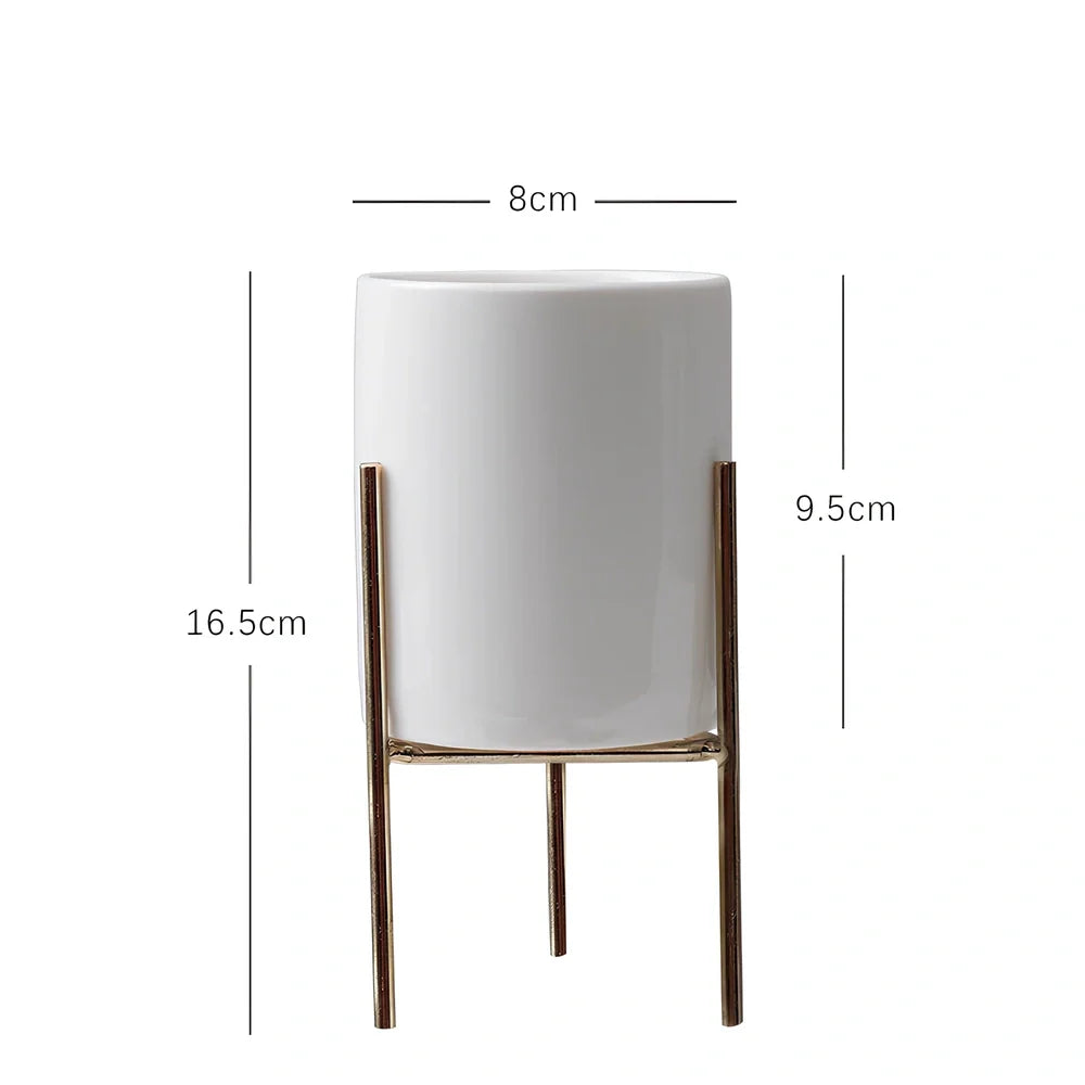 Black iron frame with white ceramic succulent flowerpot in 12.5cm and 16.5cm diameter sizes