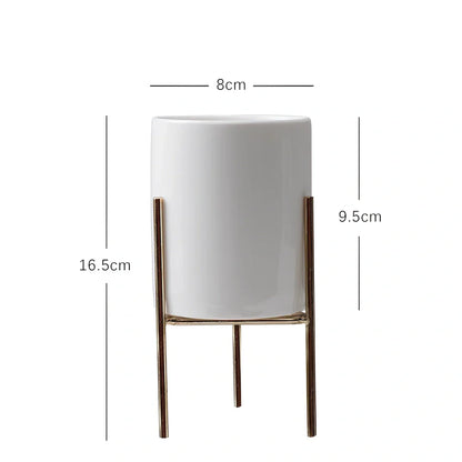 Black iron frame with white ceramic succulent flowerpot in 12.5cm and 16.5cm diameter sizes