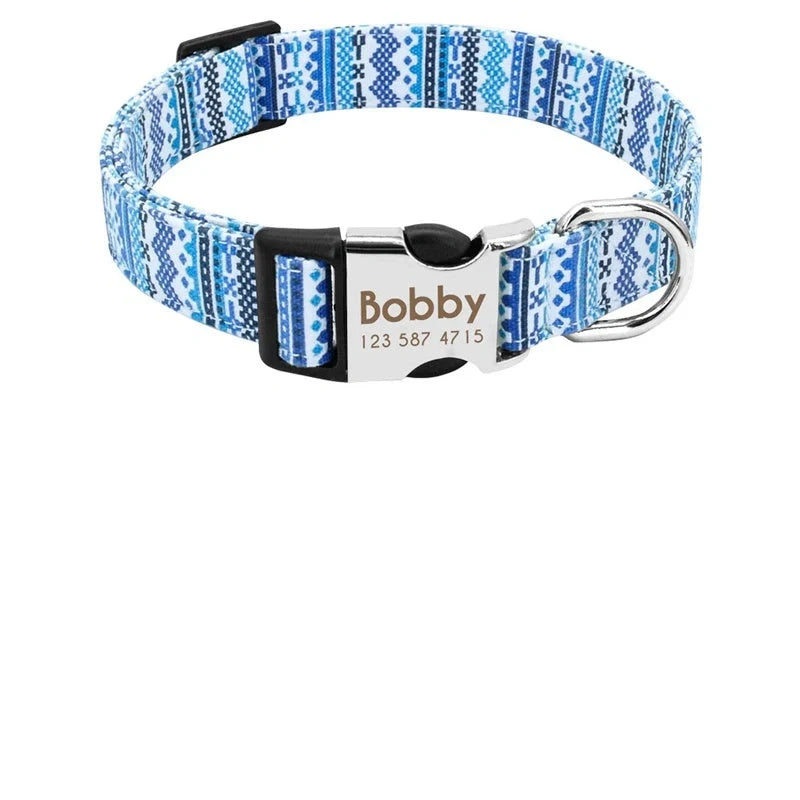 Custom dog collar with engraved tag in various colours and sizes