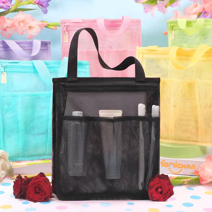 Large black and pink swimming gym bag with dry wet separation and an external mesh pocket.