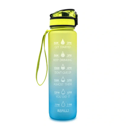 Tritan sports water bottle with frosted gradient finish showing blue-red colour transition